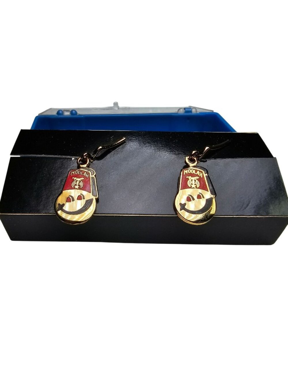 Moolah Shrine Smiley Face Gold-Tone Clip-On Earrings Freemason Masonic Shriner